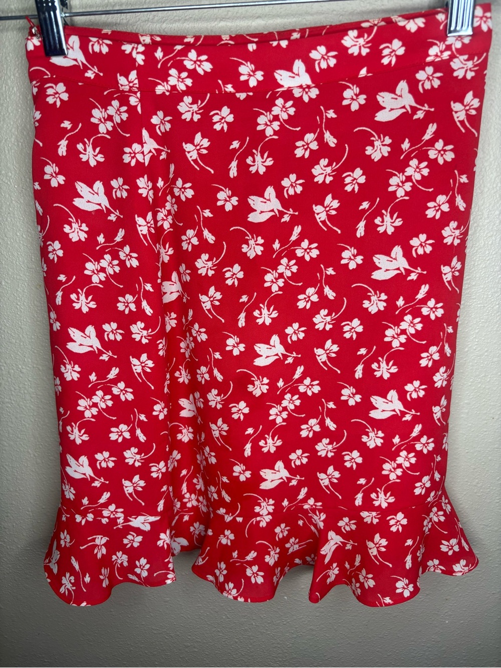 J.Crew Red Floral Skirt- Size:6-Like New-Women’s-Midi Length